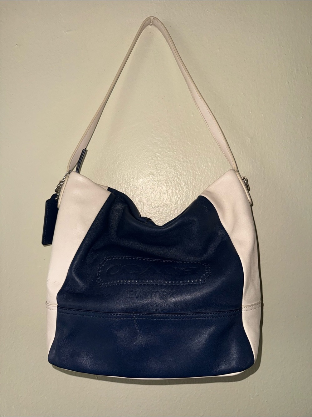 Coach Two-Tone Navy and White Leather Hobo Bag